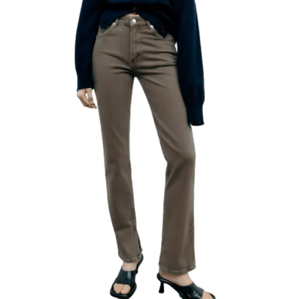 Zara Split Hem Slim Jeans in Brown size 2